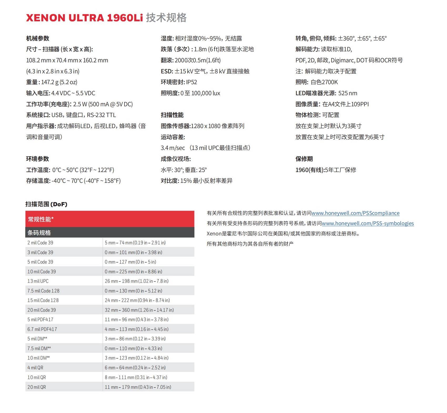 Honeywell Xenon Ultra 1960 Li 手持式扫描仪-上海鼎方电子科技有限公司